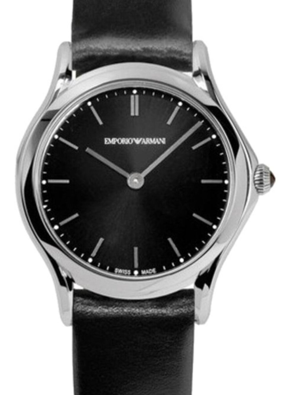 Emporio Armani Swiss Black Sunray Dial Black Strap SS Watch NEW! $695